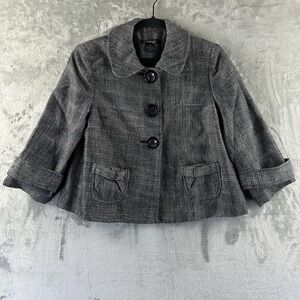 Style & Co Coat Women's 6P Black & White Tweed w/ Silver